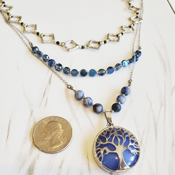 NEW SODALITE Sterling Silver LAYERING  Necklace TREE OF LIFE - Picture 5 of 5